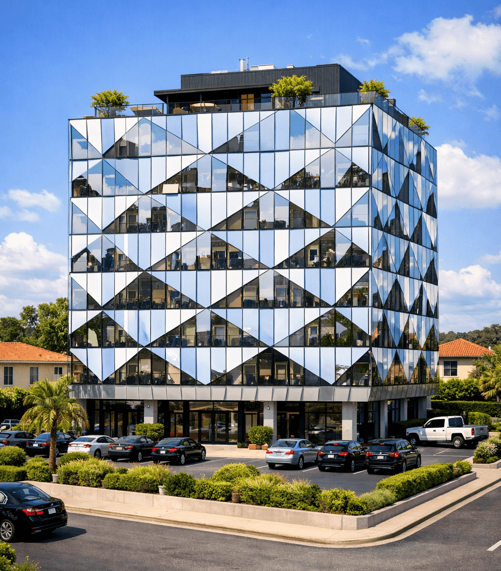 Modern glass façade commercial office building designed for IT companies in Mohali
